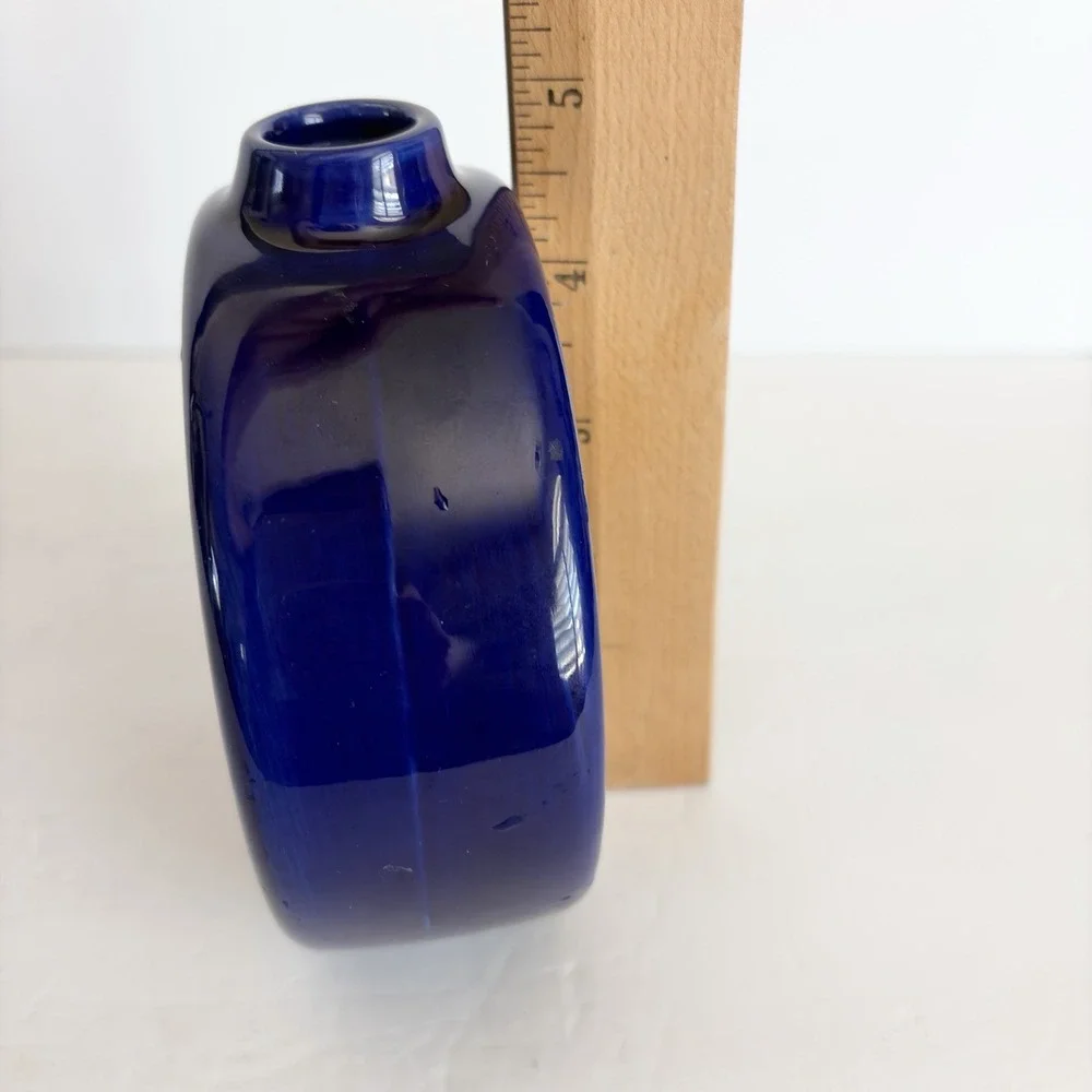 Vtg Signed Eduardo Vega Pottery Vase Ecuador Peacock MCM Blue Pink 5